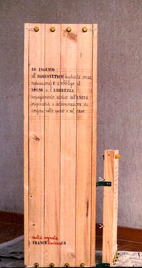 Oggetto di Francesco Pasca,   Firenze –maggio fiorentino-giubbe rosse – otto volante- 1984  È d’obbligo il Sogno e l’Ebbrezza in un vascello per l’egoestetico.. 